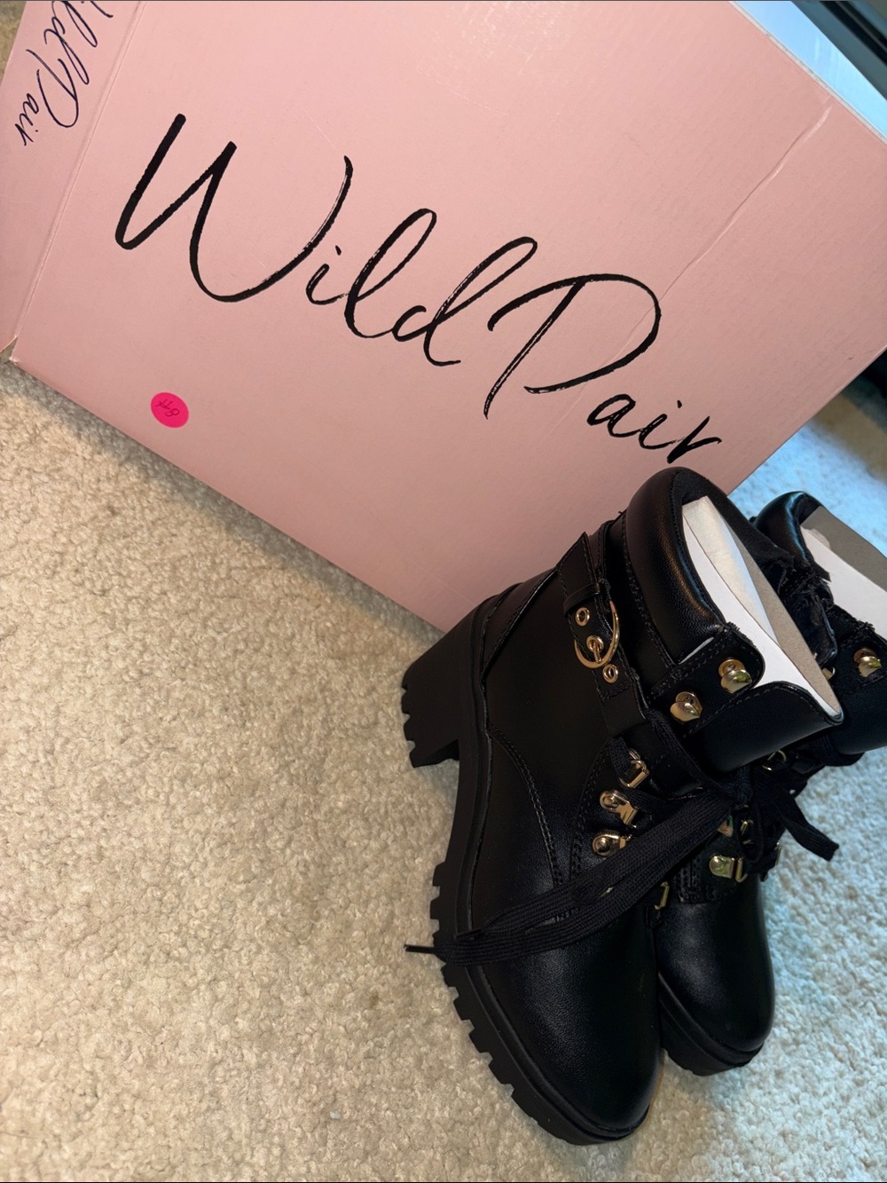 Wild Pair Black Lace-Up Hiking-Inspired Boots with Gold Hardware
